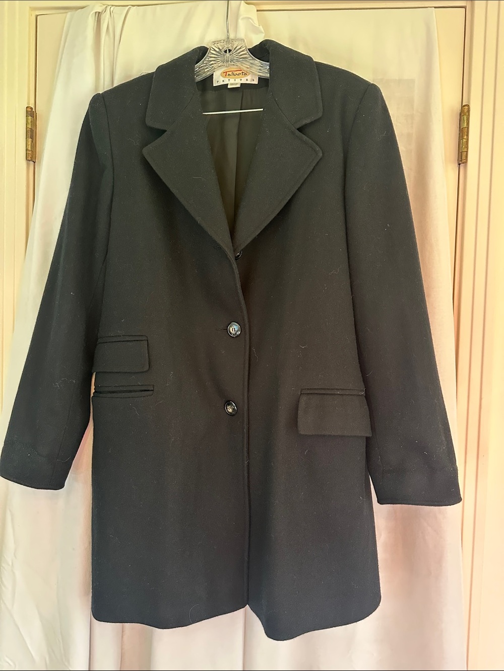 Talbots Black Wool-Blend Pea Coat with Notch Lapel
